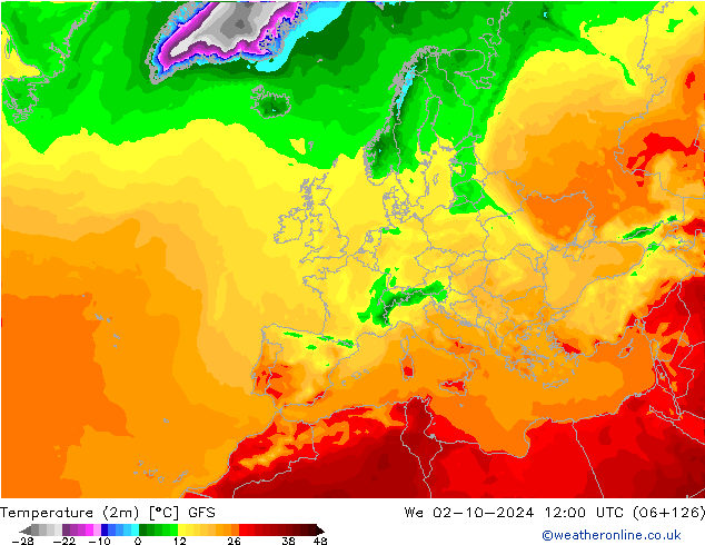 Sıcaklık Haritası (2m) GFS Çar 02.10.2024 12 UTC