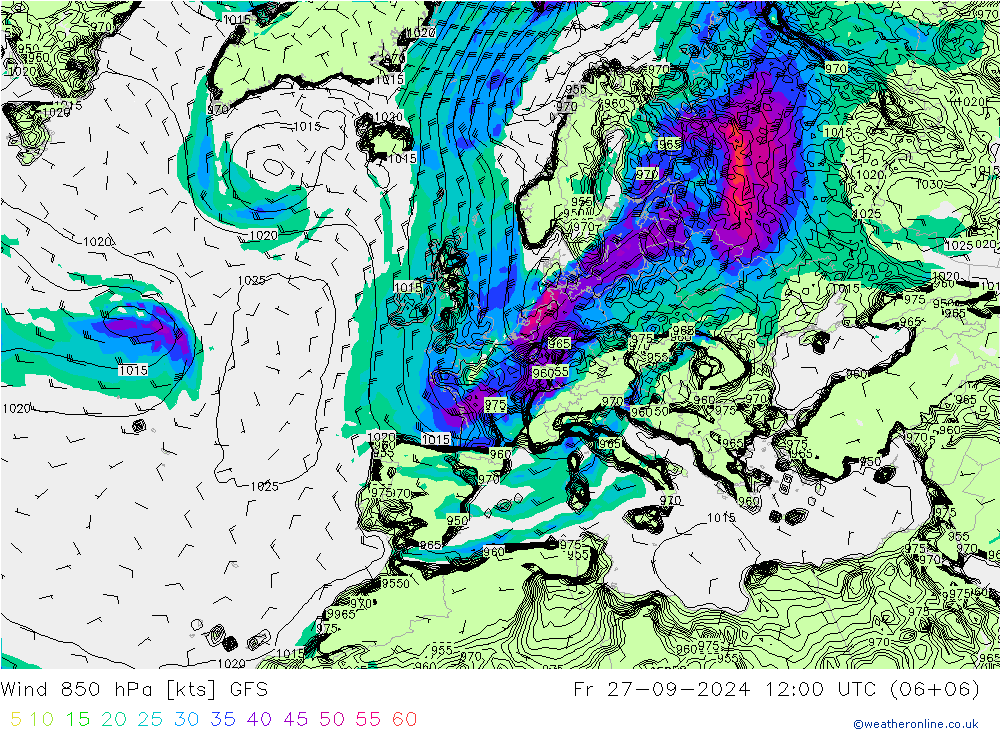 Wind 850 hPa GFS vr 27.09.2024 12 UTC