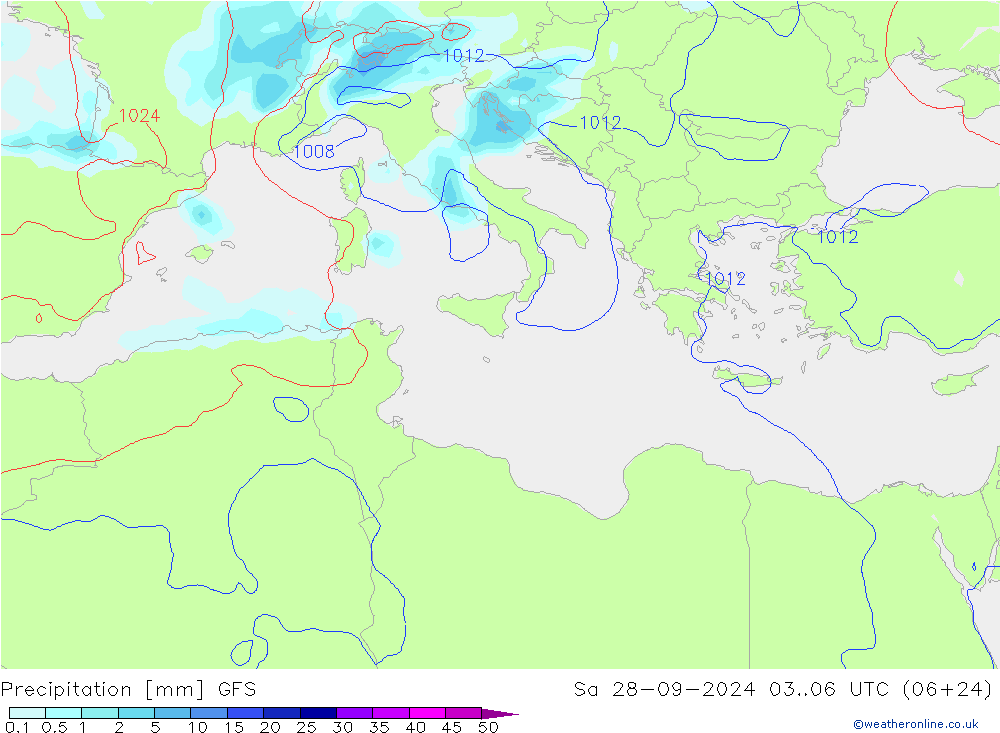 Neerslag GFS za 28.09.2024 06 UTC