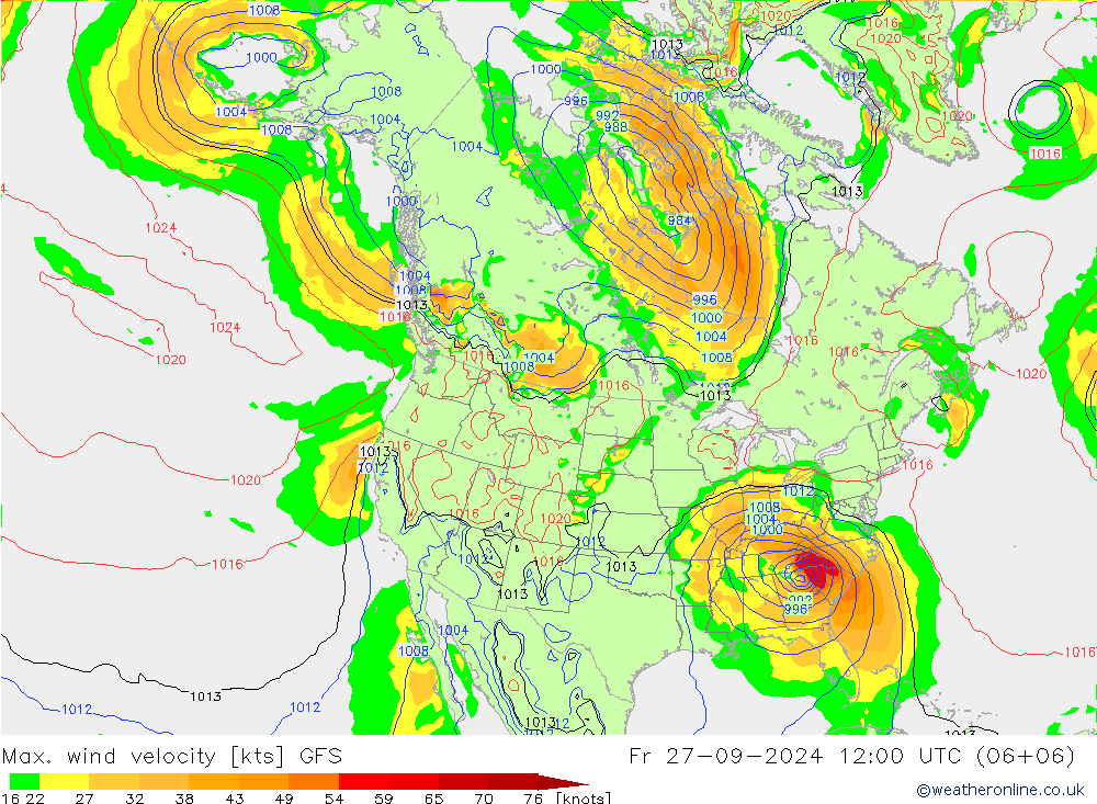 Max. wind velocity GFS ven 27.09.2024 12 UTC