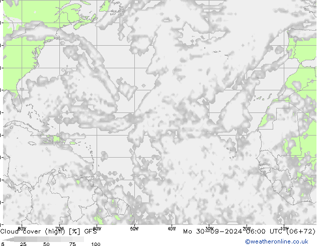 Bewolking (Hoog) GFS ma 30.09.2024 06 UTC