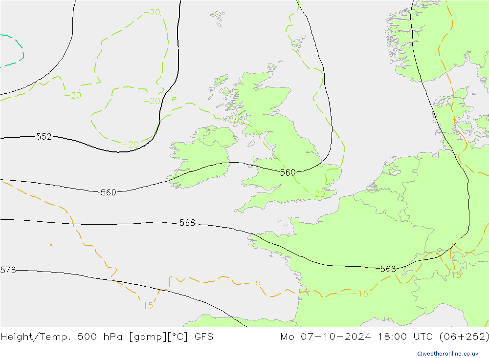 Yükseklik/Sıc. 500 hPa GFS Pzt 07.10.2024 18 UTC