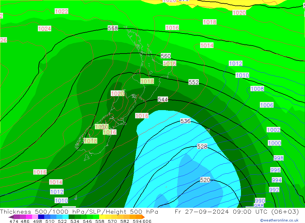 Thck 500-1000hPa GFS pt. 27.09.2024 09 UTC