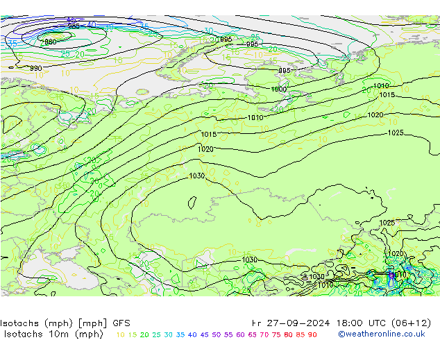 Isotachs (mph) GFS Fr 27.09.2024 18 UTC