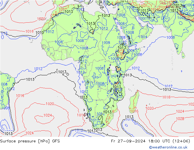 Luchtdruk (Grond) GFS vr 27.09.2024 18 UTC