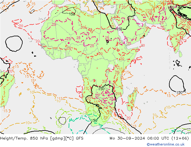 Hoogte/Temp. 850 hPa GFS ma 30.09.2024 06 UTC