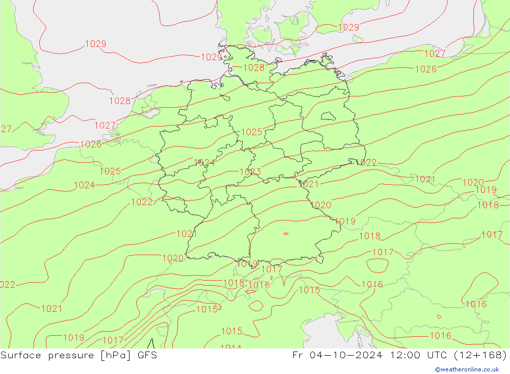 Luchtdruk (Grond) GFS vr 04.10.2024 12 UTC