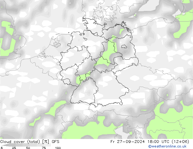 Bewolking (Totaal) GFS vr 27.09.2024 18 UTC