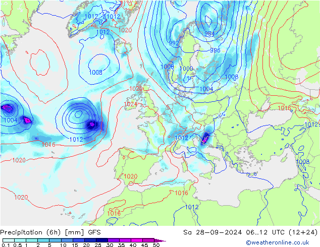 Z500/Regen(+SLP)/Z850 GFS za 28.09.2024 12 UTC