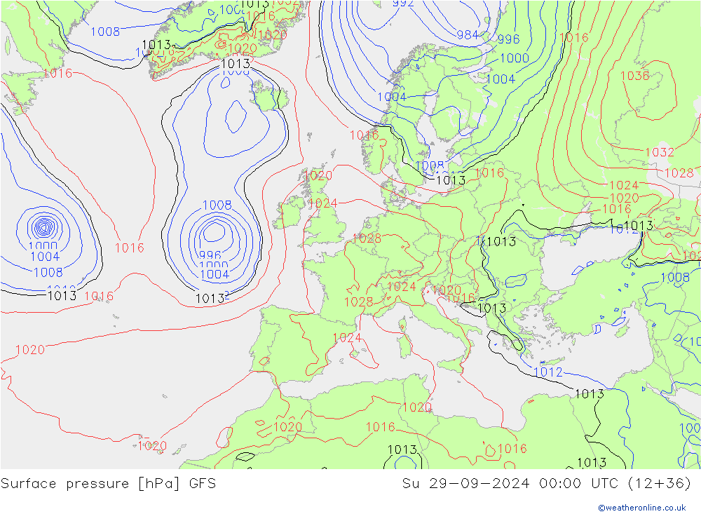 Luchtdruk (Grond) GFS zo 29.09.2024 00 UTC