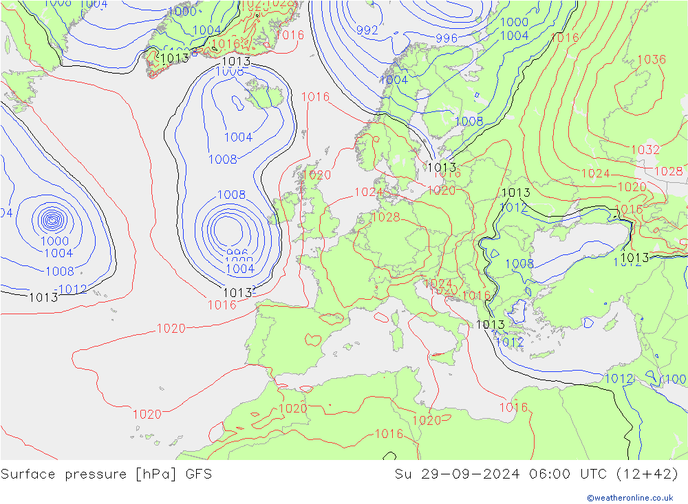 Luchtdruk (Grond) GFS zo 29.09.2024 06 UTC