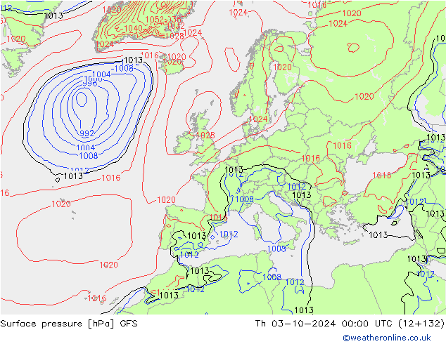 Luchtdruk (Grond) GFS do 03.10.2024 00 UTC