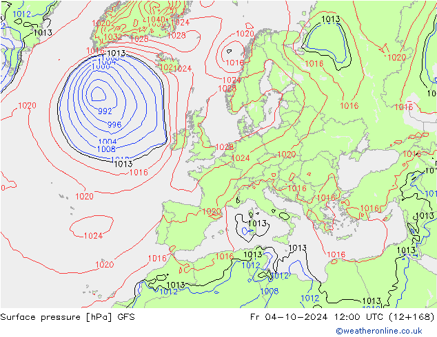 Luchtdruk (Grond) GFS vr 04.10.2024 12 UTC