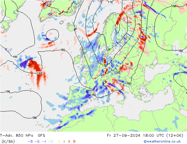 T-Adv. 850 hPa GFS 星期五 27.09.2024 18 UTC