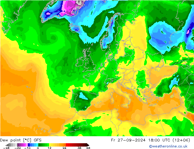 Dauwpunt GFS vr 27.09.2024 18 UTC