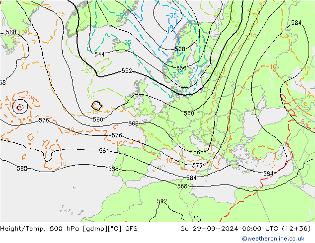 Hoogte/Temp. 500 hPa GFS zo 29.09.2024 00 UTC