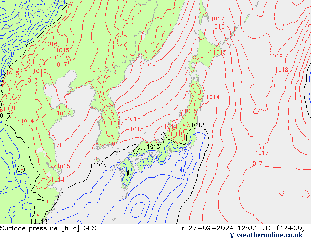 Luchtdruk (Grond) GFS vr 27.09.2024 12 UTC