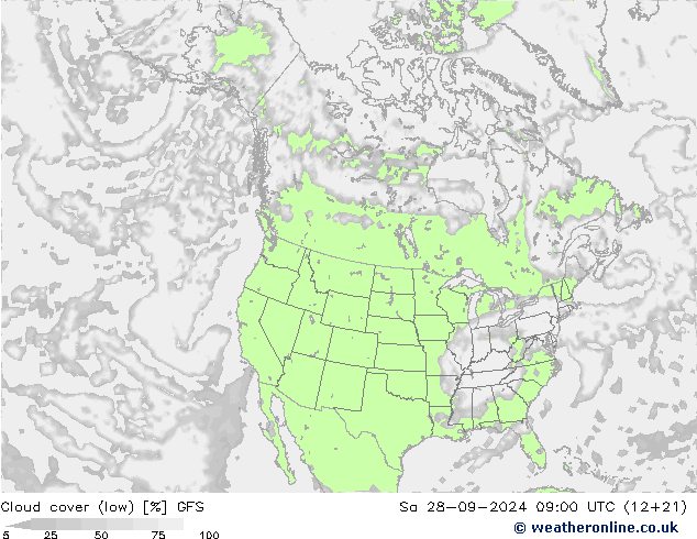 Bewolking (Laag) GFS za 28.09.2024 09 UTC