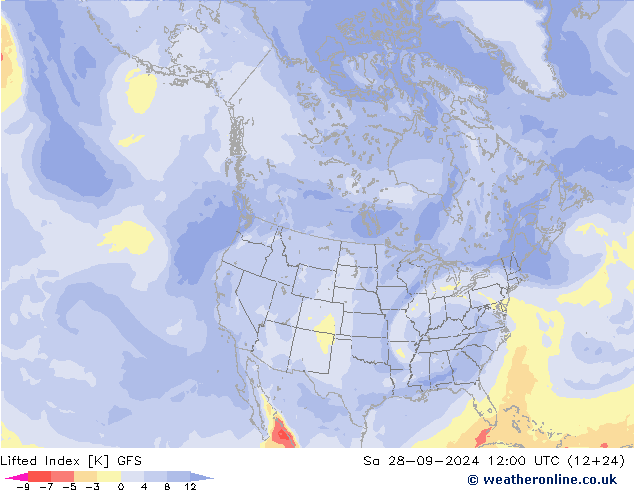 Lifted Index GFS za 28.09.2024 12 UTC