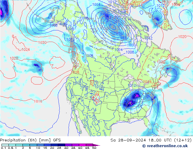 Totale neerslag (6h) GFS za 28.09.2024 00 UTC