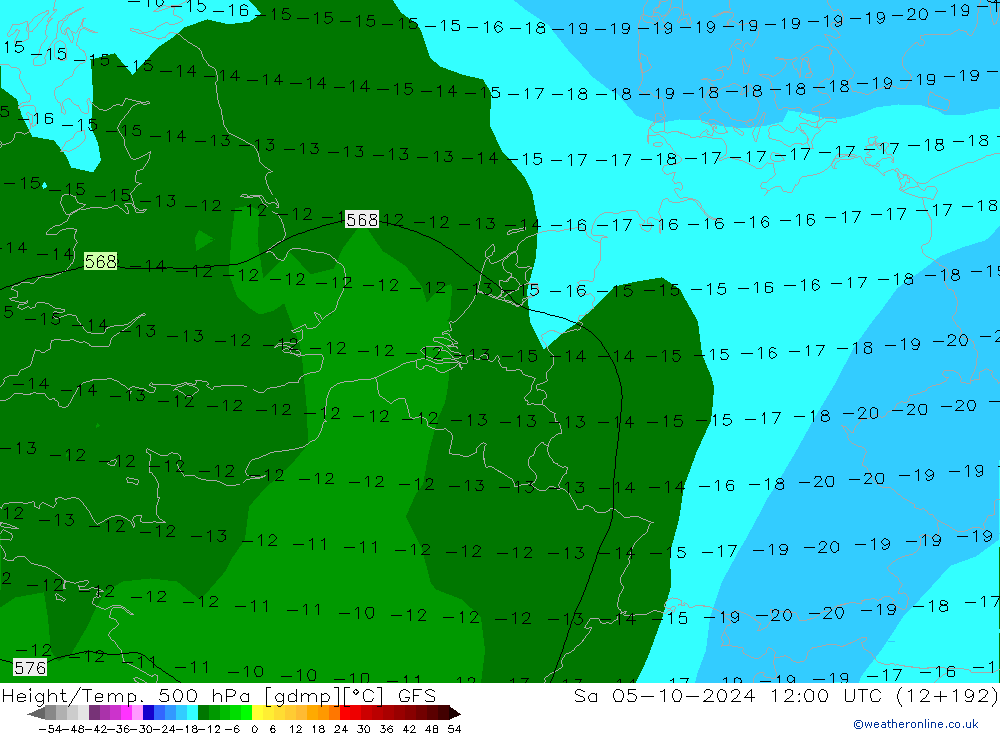 Hoogte/Temp. 500 hPa GFS za 05.10.2024 12 UTC