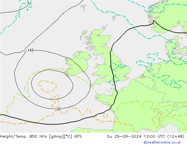 Z500/Regen(+SLP)/Z850 GFS zo 29.09.2024 12 UTC