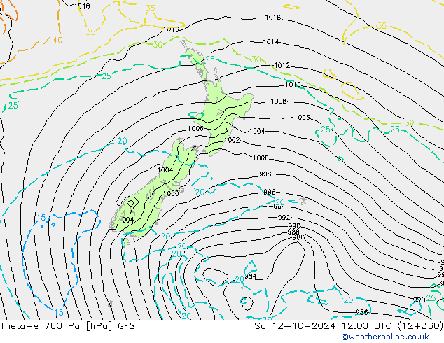 Theta-e 700hPa GFS za 12.10.2024 12 UTC