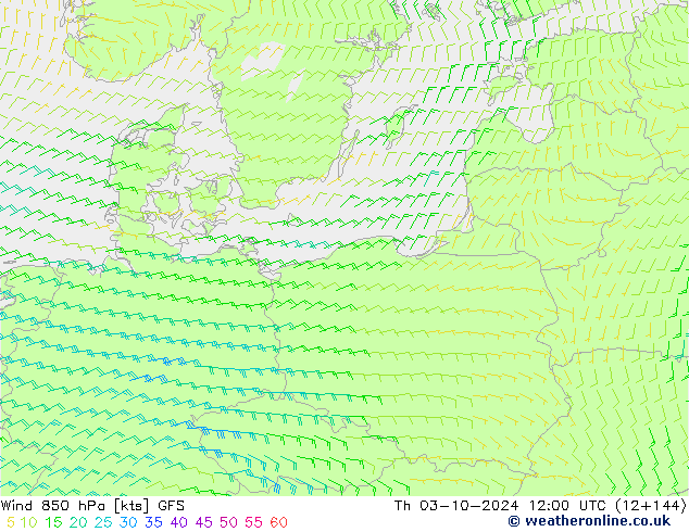 Wind 850 hPa GFS do 03.10.2024 12 UTC