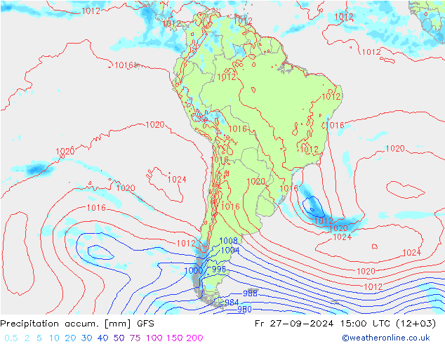 Totale neerslag GFS vr 27.09.2024 15 UTC