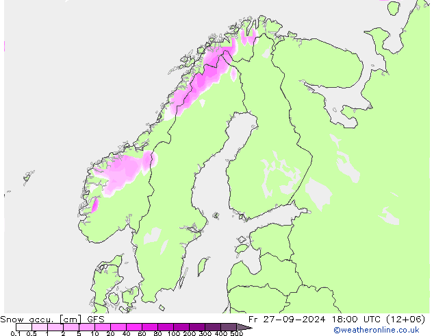 Totale sneeuw GFS vr 27.09.2024 18 UTC