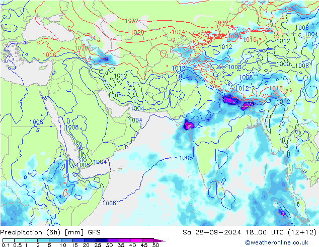 Totale neerslag (6h) GFS za 28.09.2024 00 UTC