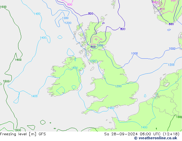 Nulgradenniveau GFS za 28.09.2024 06 UTC