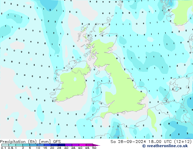 Totale neerslag (6h) GFS za 28.09.2024 00 UTC