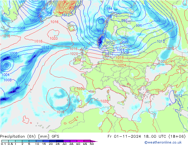 Z500/Rain (+SLP)/Z850 GFS vie 01.11.2024 00 UTC