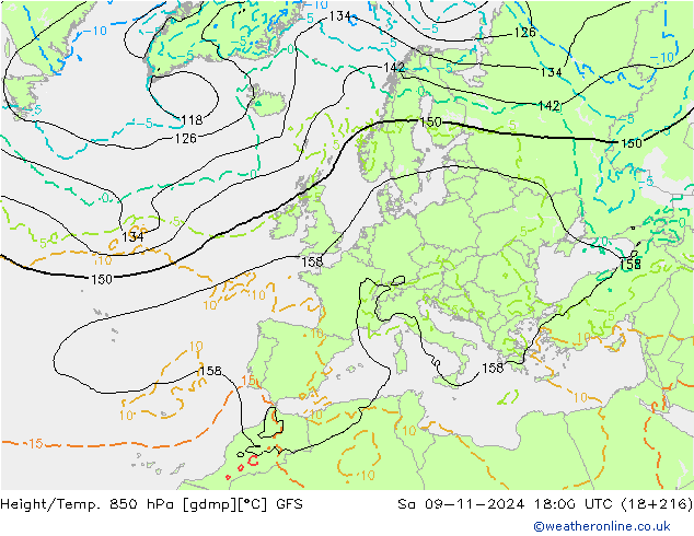 Z500/Yağmur (+YB)/Z850 GFS Cts 09.11.2024 18 UTC