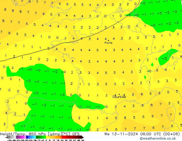 Z500/Rain (+SLP)/Z850 GFS mer 13.11.2024 06 UTC