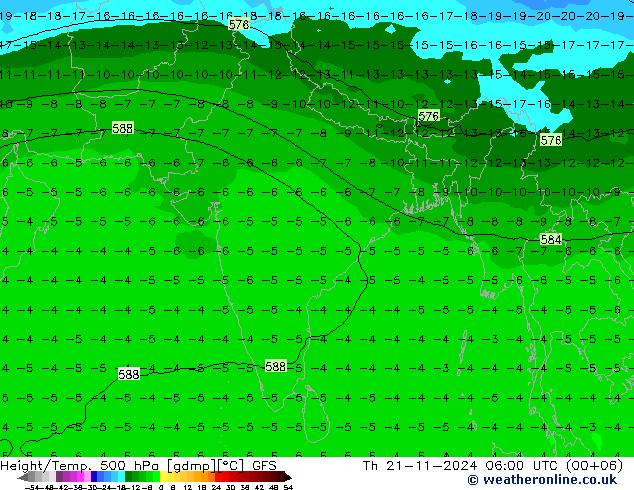 Z500/Rain (+SLP)/Z850 GFS Th 21.11.2024 06 UTC