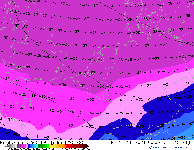 Z500/Regen(+SLP)/Z850 GFS vr 22.11.2024 00 UTC