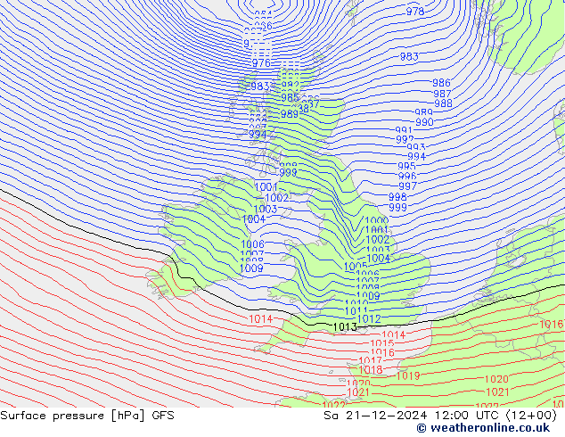 Surface pressure GFS Sa 21.12.2024 12 UTC