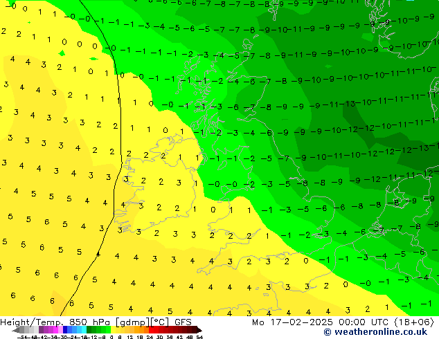 Z500/Rain (+SLP)/Z850 GFS Mo 17.02.2025 00 UTC