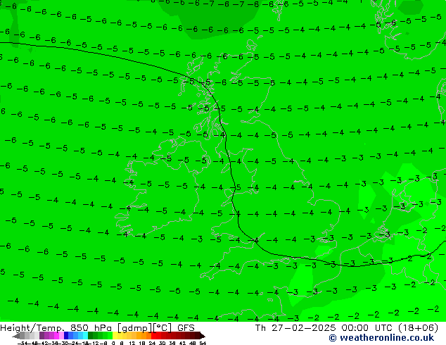 Z500/Rain (+SLP)/Z850 GFS Th 27.02.2025 00 UTC