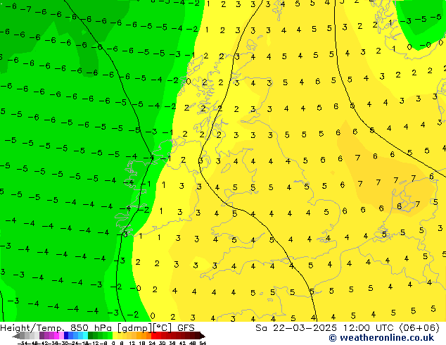 Z500/Rain (+SLP)/Z850 GFS Sa 22.03.2025 12 UTC