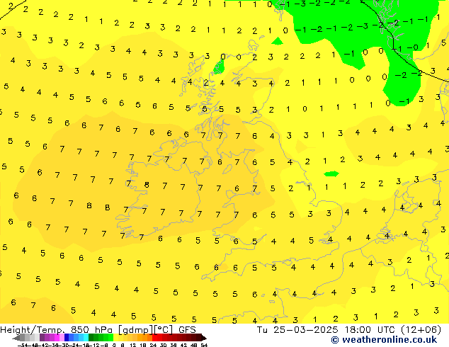 Z500/Rain (+SLP)/Z850 GFS Tu 25.03.2025 18 UTC