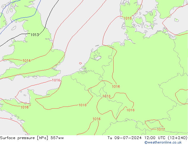 Luchtdruk (Grond) 557ww di 09.07.2024 12 UTC