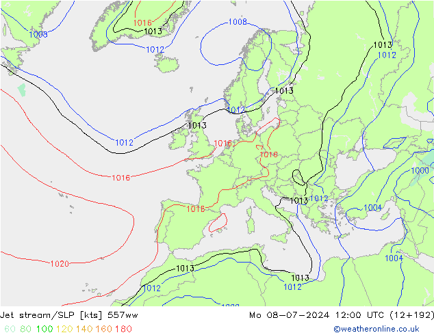 高速氣流/地面气压 557ww 星期一 08.07.2024 12 UTC