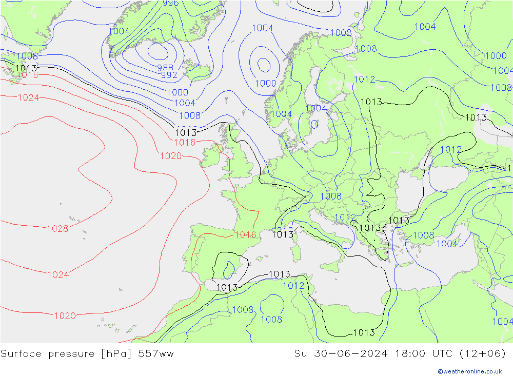 地面气压 557ww 星期日 30.06.2024 18 UTC