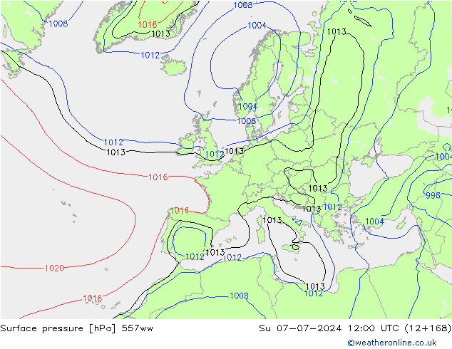 地面气压 557ww 星期日 07.07.2024 12 UTC