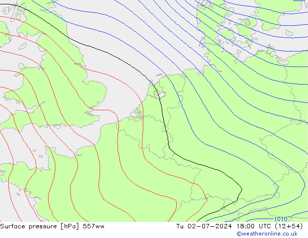 地面气压 557ww 星期二 02.07.2024 18 UTC