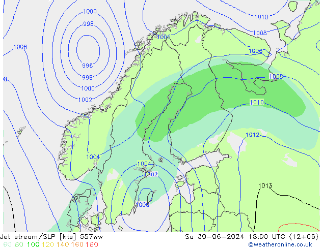 高速氣流/地面气压 557ww 星期日 30.06.2024 18 UTC