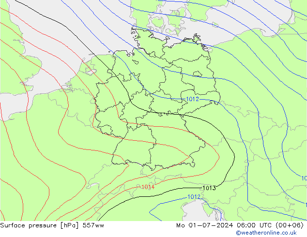 地面气压 557ww 星期一 01.07.2024 06 UTC